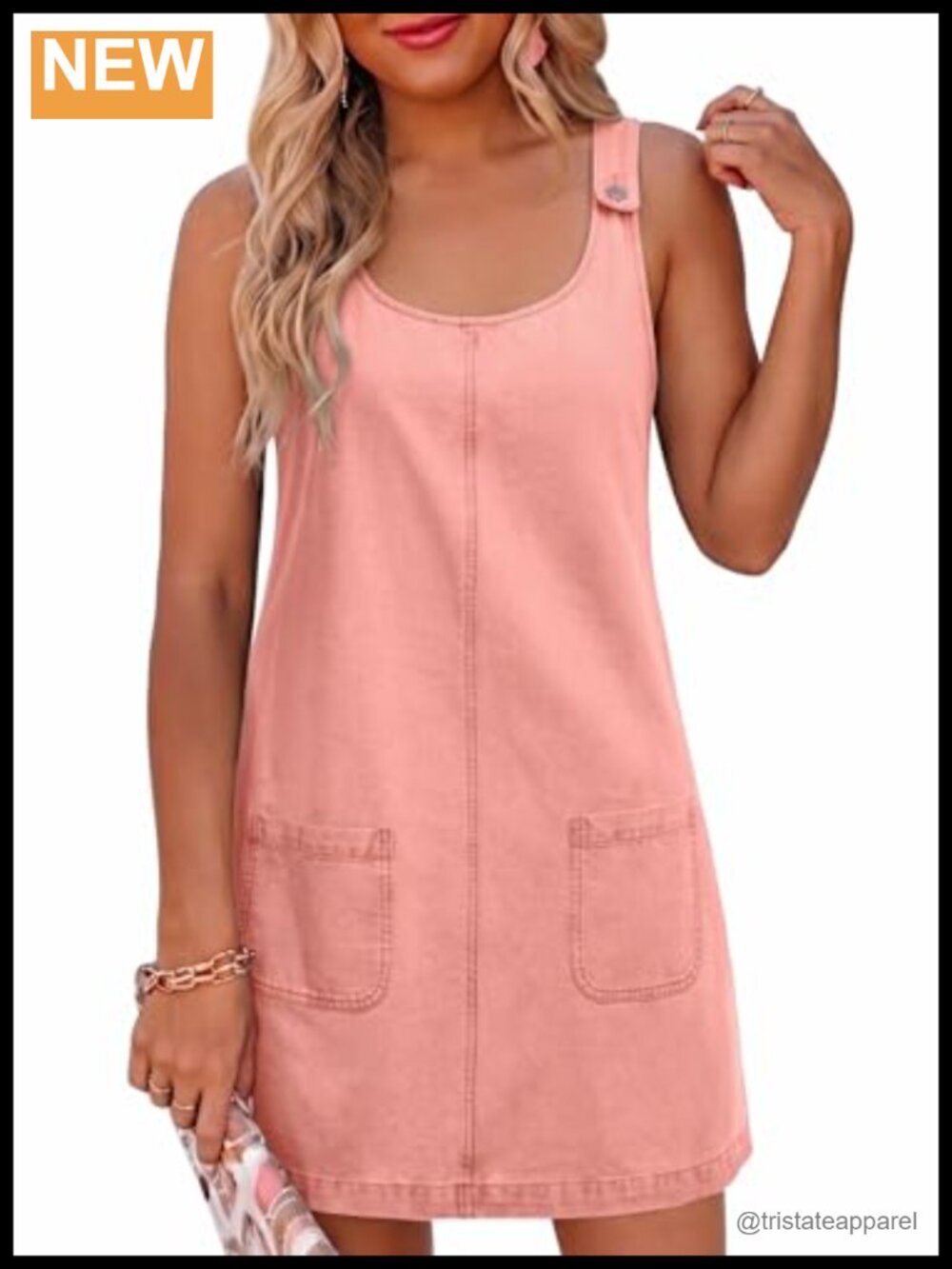 Dokotoo Denim Dress Sleeveless Babydoll Shift Mini with Pockets